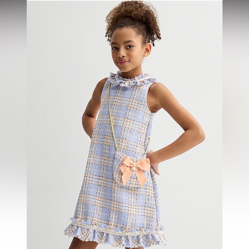 Charming Blue and Pink Plaid Kids Dress